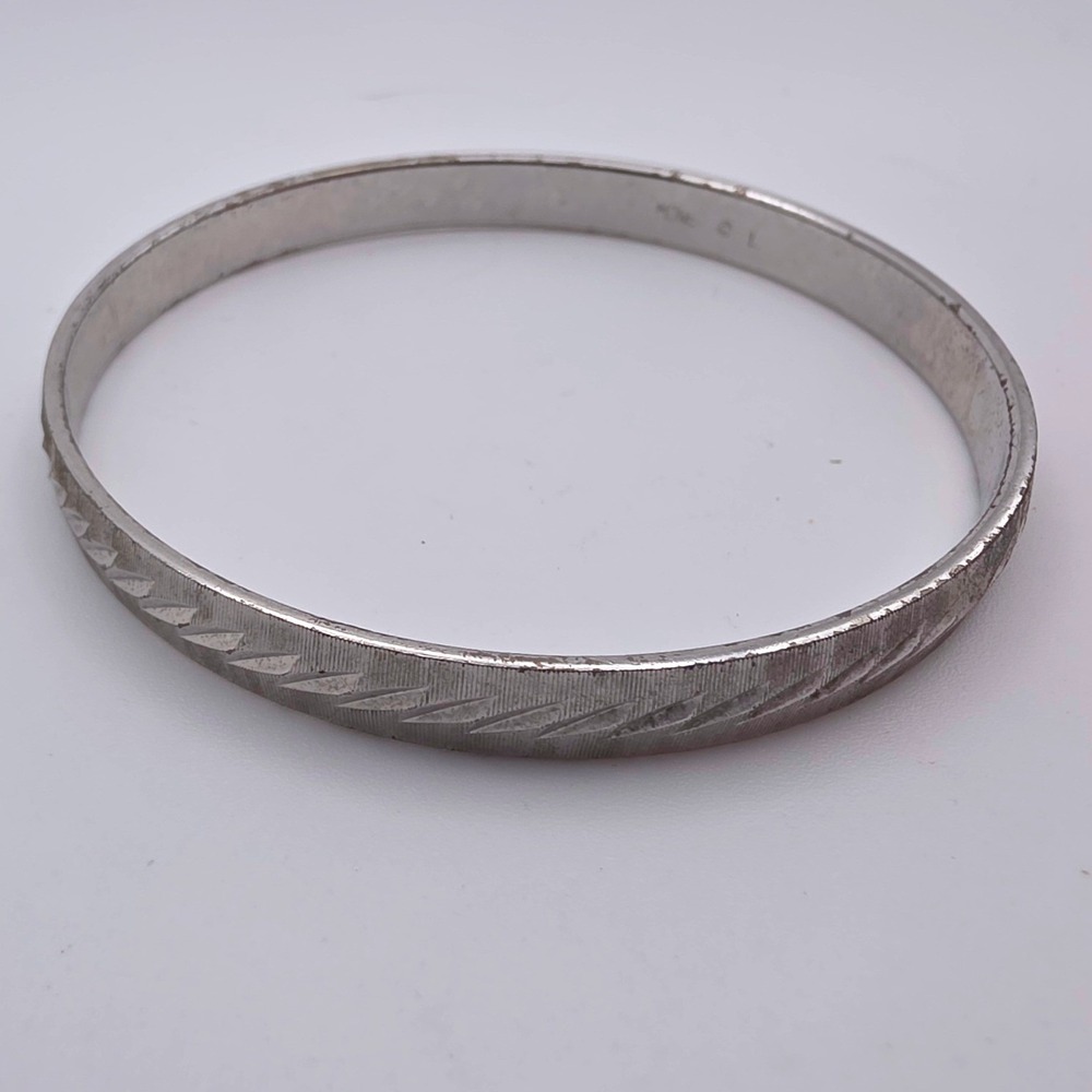 Monet Bangle Bracelet Silver Tone Fair Vintage Etched Pattern Estate Jewlery
